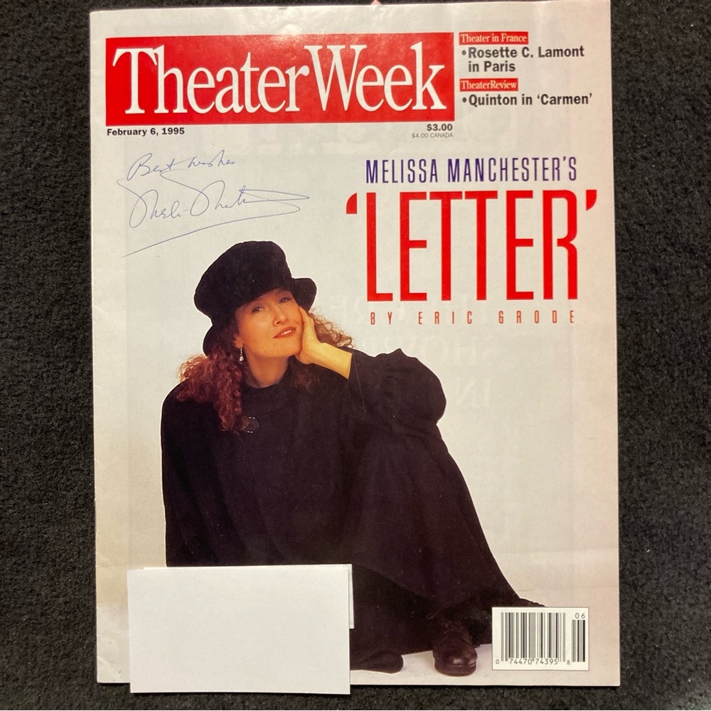 Melissa Manchester Signed Theater Week Magazine FEBRUARY 6 1995 Label attached